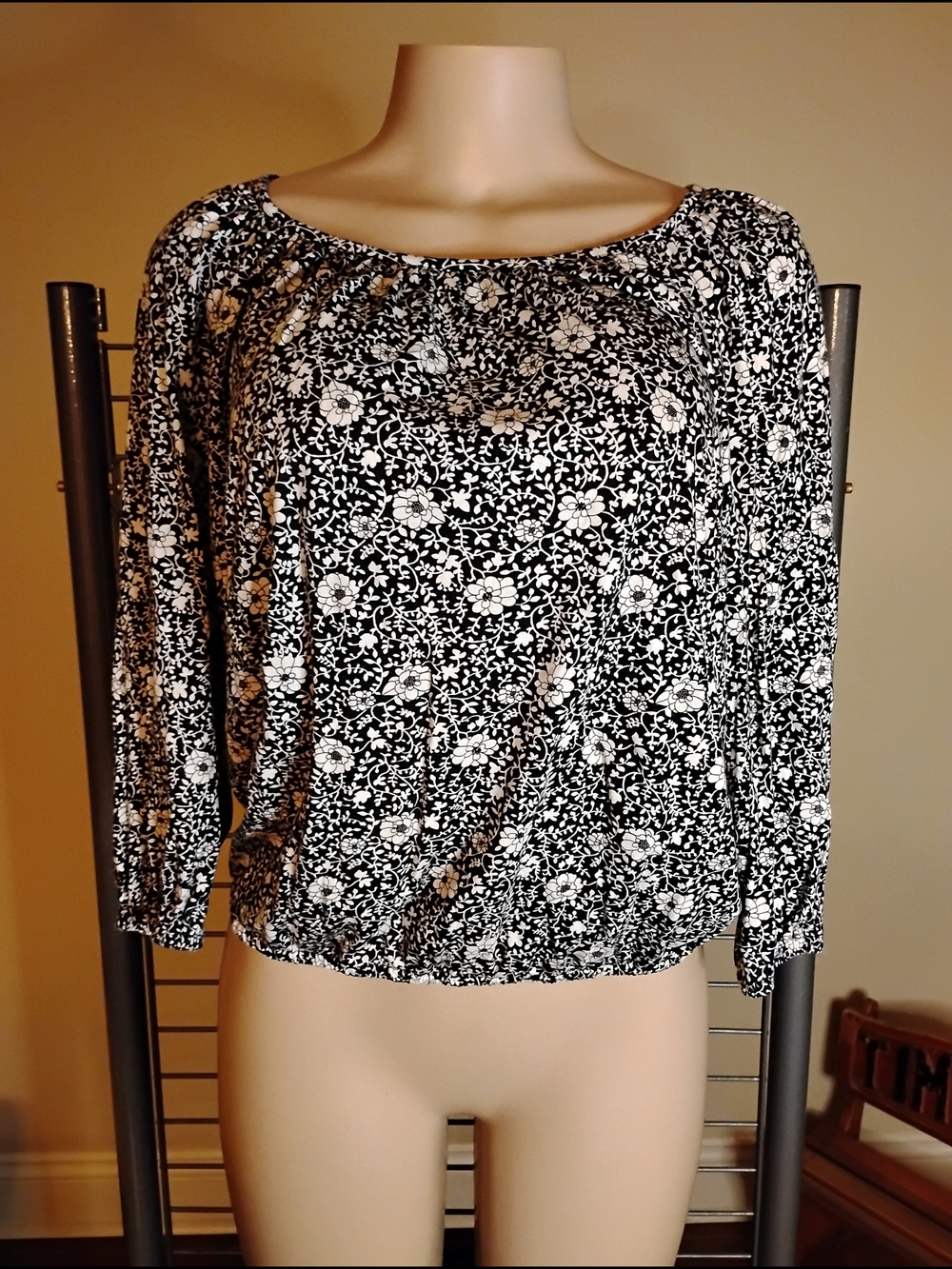 Michael Kors Black & White Floral Peasant Blouse